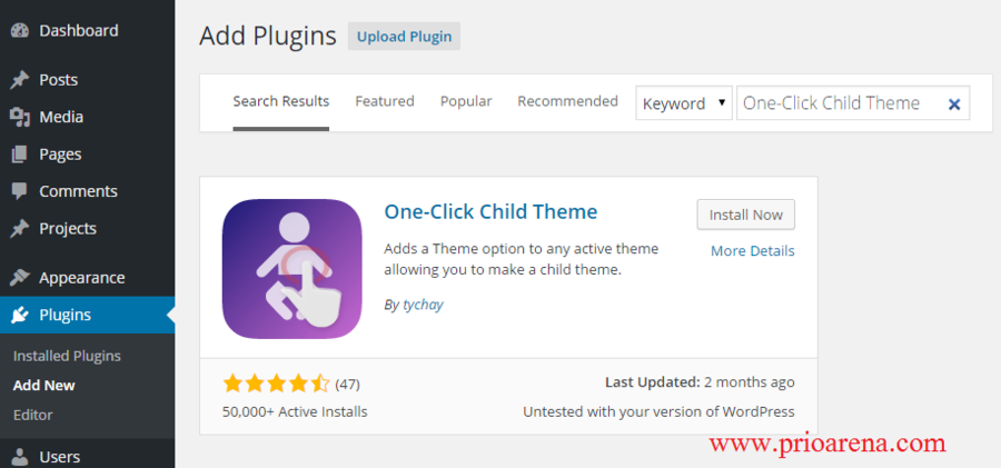 One click child theme